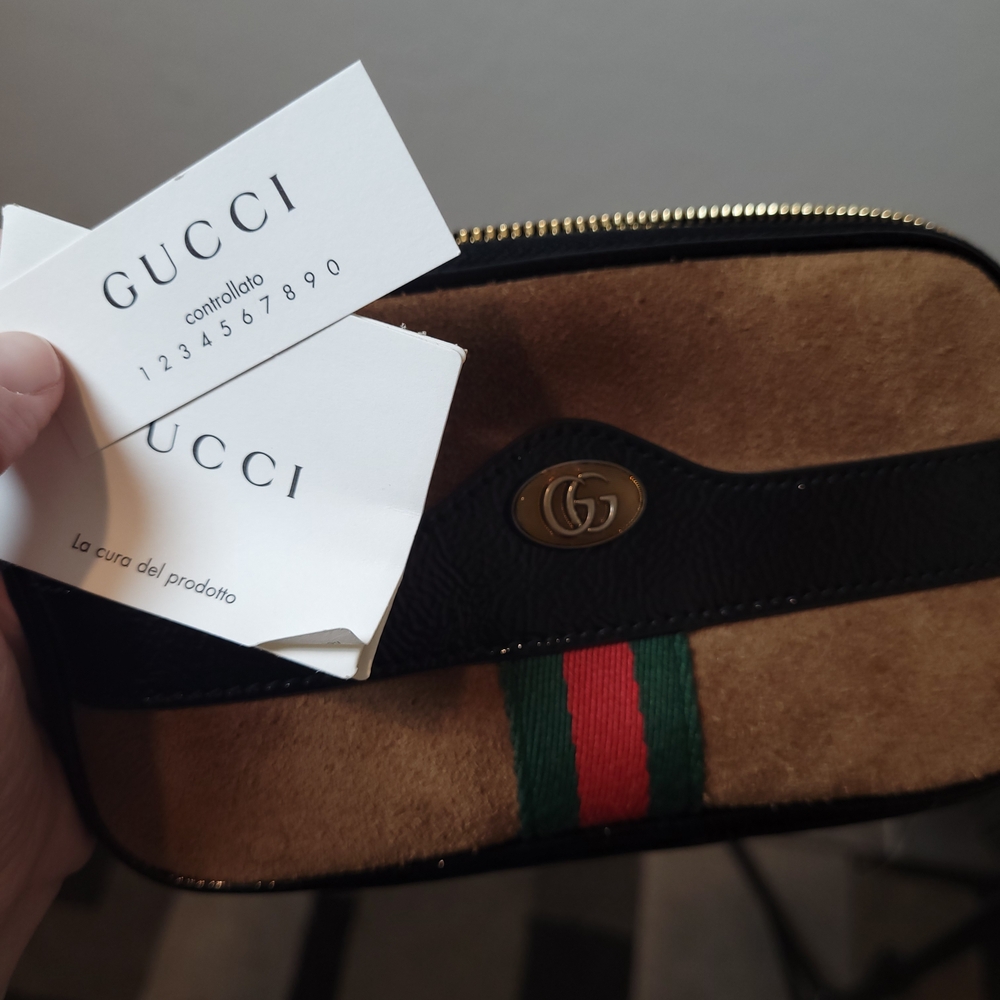 Gucci Brown Suede Sm Ophidia Belt Bag with black patent leather trim Grn/red Str - Picture 11 of 13